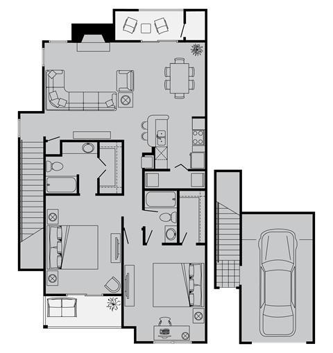 Floor plan for 2 beds, 2 baths, 1158 sqft
